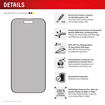 Displex Privacy näytönsuoja (10H) Apple iPhone Air, Eco-asennuskehys, näkösuodatin
