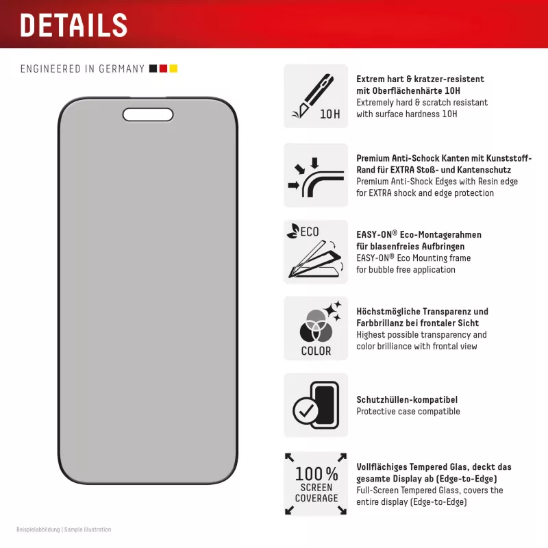 Displex Privacy näytönsuoja (10H) Apple iPhone Air, Eco-asennuskehys, näkösuodatin