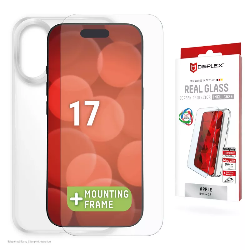 Displex näytönsuojakalvo + kotelo Apple iPhone 17, Eco-asennuskehys, naarmuuntumaton