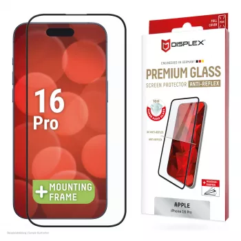 Displex Premium Anti-Reflex näytönsuojakalvo (heijastuksenesto täyspeitto, 10H) Apple iPhone 16 Pro, Eco-asennuskehys, täyspeitto