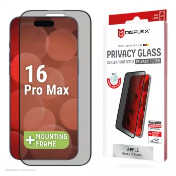 Displex tietosuojakalvo (10H) Apple iPhone 16 Pro Max, Eco-asennuskehys, tietosuojasuodatin