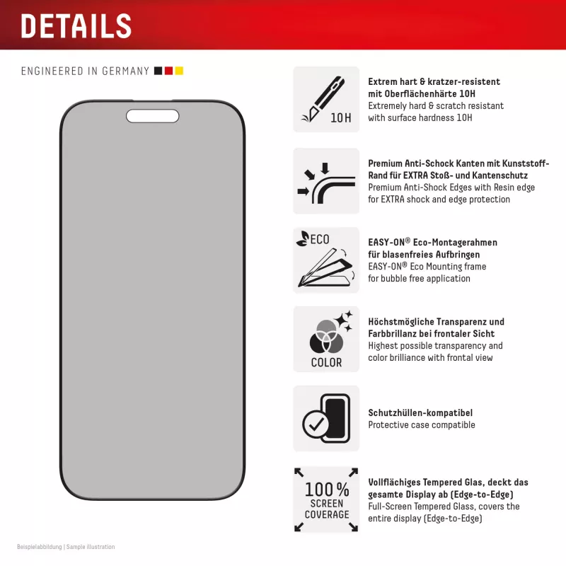 Displex tietosuojakalvo (10H) Apple iPhone 16 Pro Max, Eco-asennuskehys, tietosuojasuodatin