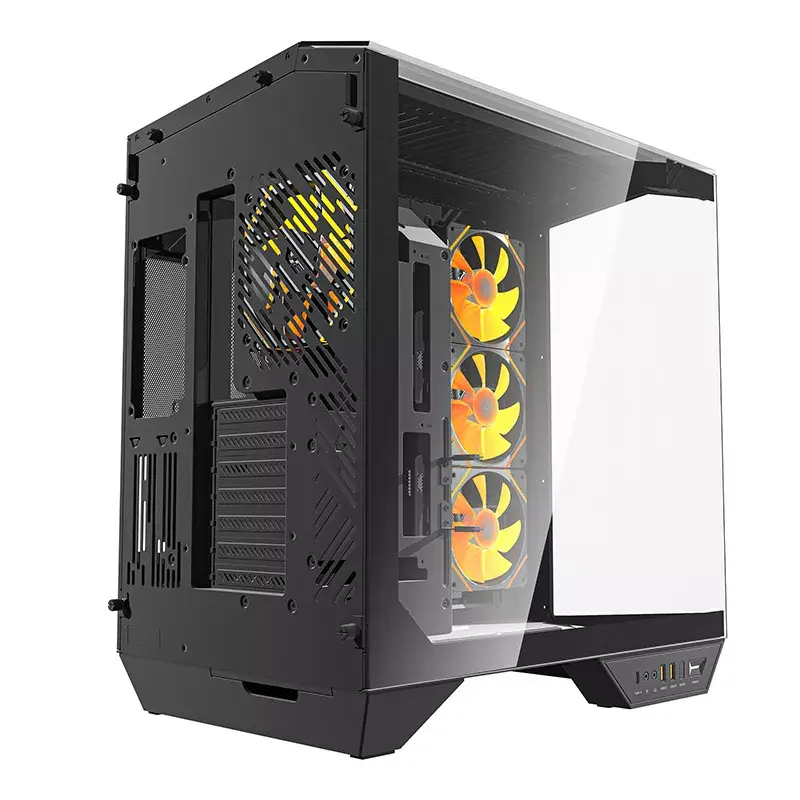 Tietokonekotelo Darkflash DY470 ATX musta 4 tuulettimella ja GPU-telineellä