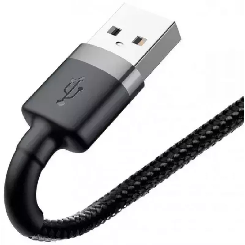 USB-A - Lightning -kaapeli Baseus Cafule (CALKLF-CG1) – nailonpunos, QC3.0 1,5 A, 2 m, harmaa/musta