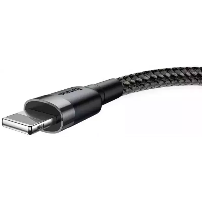 USB-A - Lightning -kaapeli Baseus Cafule (CALKLF-CG1) – nailonpunos, QC3.0 1,5 A, 2 m, harmaa/musta
