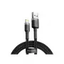 USB-A - Lightning -kaapeli Baseus Cafule (CALKLF-CG1) – nailonpunos, QC3.0 1,5 A, 2 m, harmaa/musta