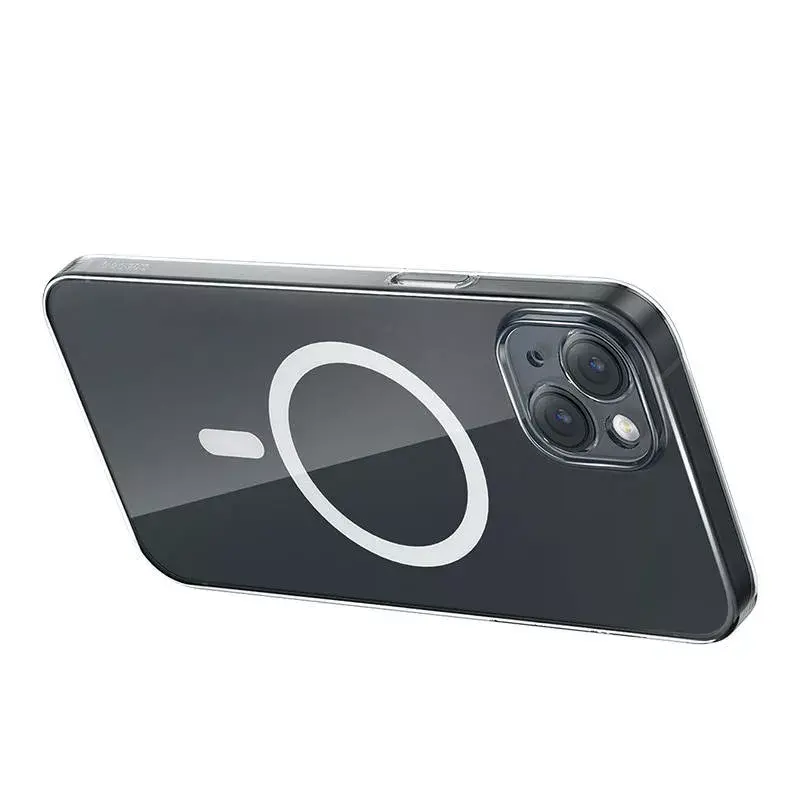 Baseus Magnetic Crystal Clear puhelinkotelo iPhone 13 -puhelimeen, läpinäkyvä, karkaistu lasinen näytönsuojus