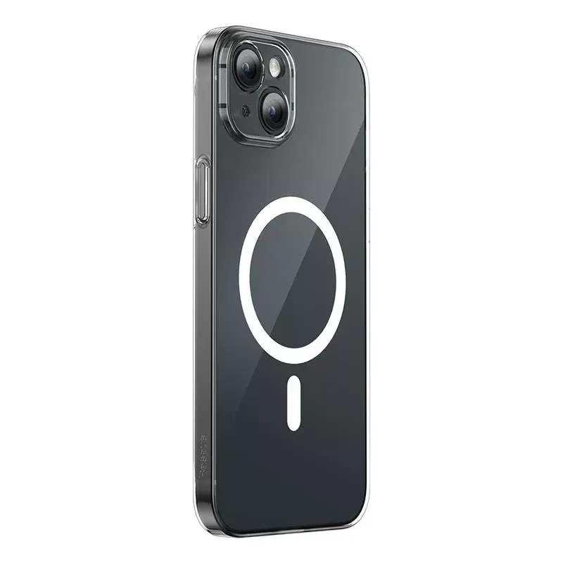 Baseus Magnetic Crystal Clear puhelinkotelo iPhone 13 -puhelimeen, läpinäkyvä, karkaistu lasinen näytönsuojus