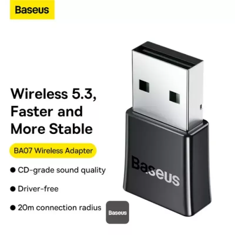 Baseus BA07 Mini Bluetooth-sovitin PC-tietokoneelle, USB 5.3 langaton Bluetooth-vastaanotin - musta