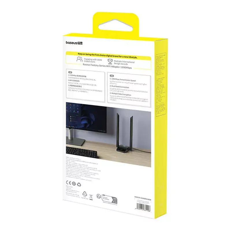 WLAN-sovitin Baseus FastJoy 1800 Mbit/s musta – dualband-USB-verkkosovitin