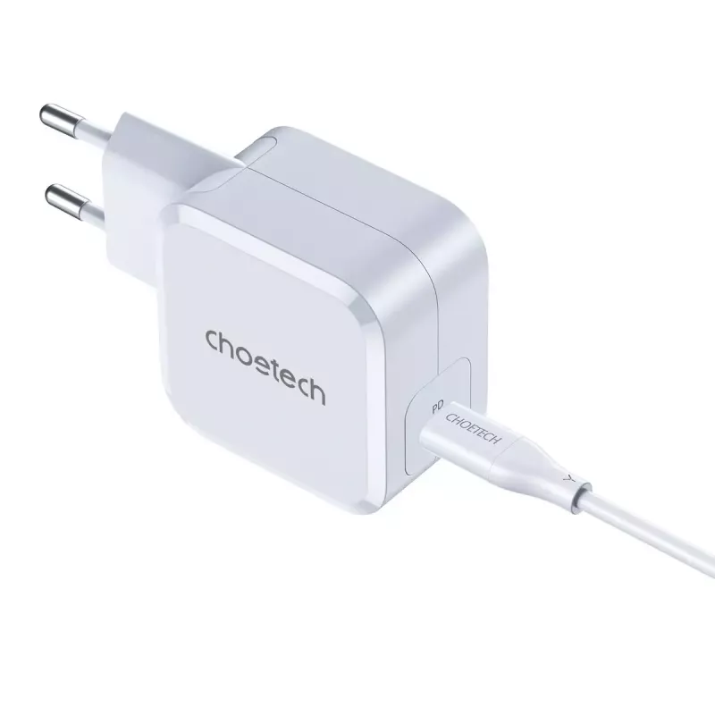 CHOETECH PD8007 GaN USB-C-laturi 45 W, PD3.0, QC3.0, PPS, EU, valkoinen