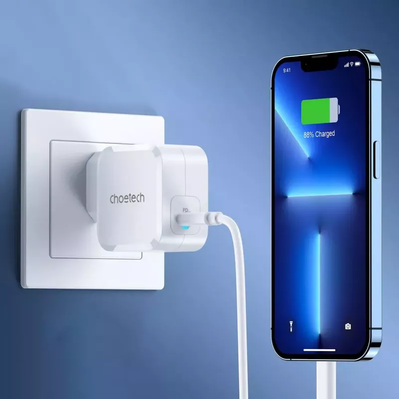 CHOETECH PD8007 GaN USB-C-laturi 45 W, PD3.0, QC3.0, PPS, EU, valkoinen