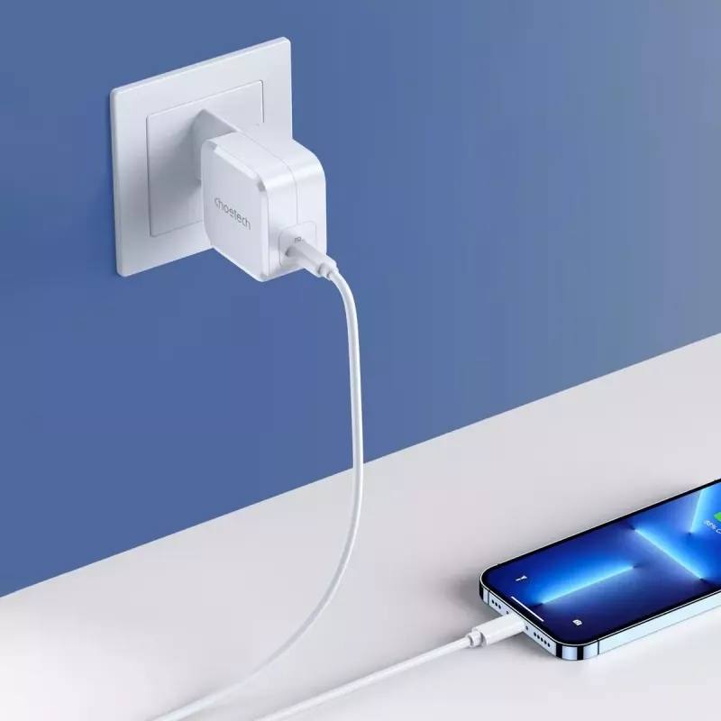CHOETECH PD8007 GaN USB-C-laturi 45 W, PD3.0, QC3.0, PPS, EU, valkoinen