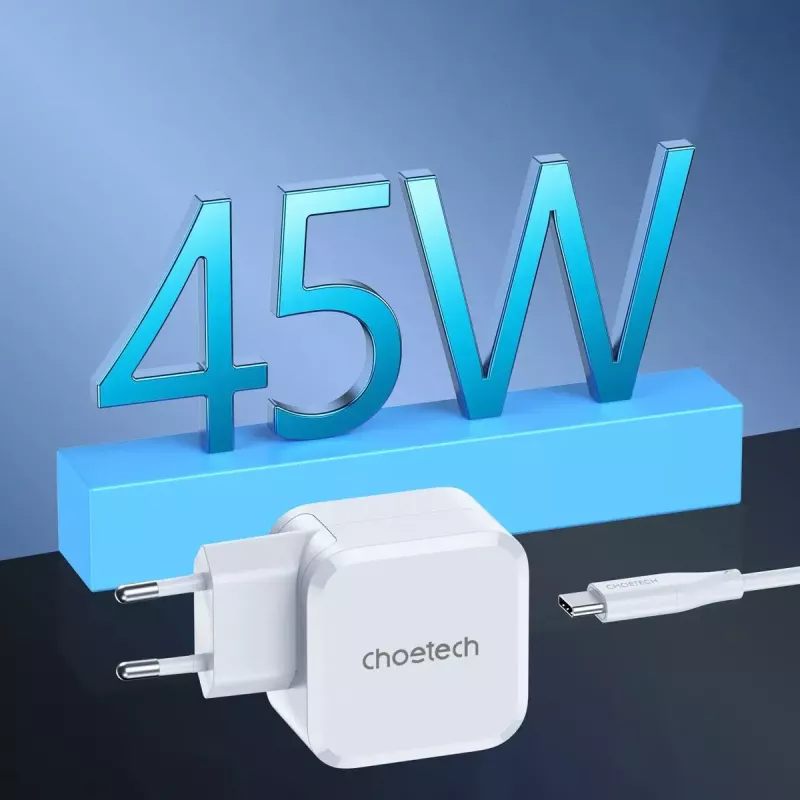 CHOETECH PD8007 GaN USB-C-laturi 45 W, PD3.0, QC3.0, PPS, EU, valkoinen