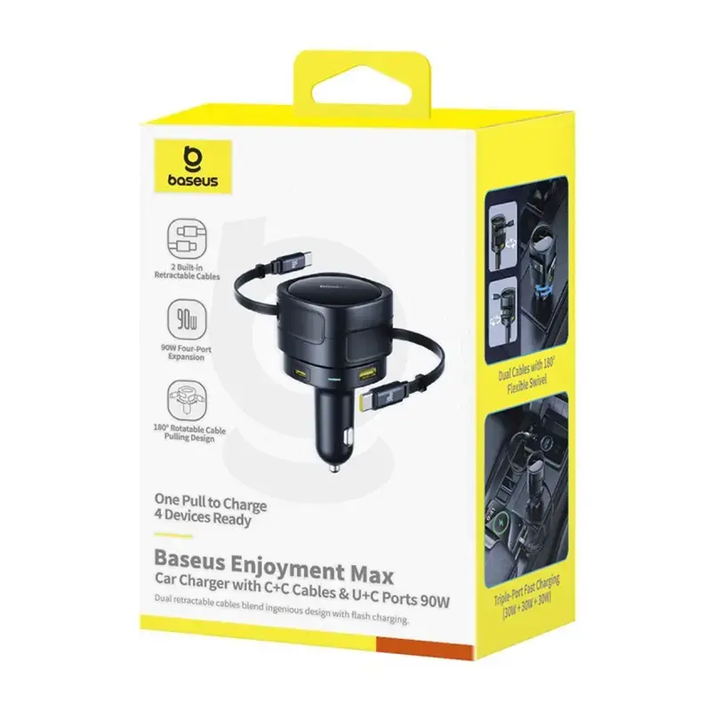 Autolaturi Baseus Enjoyment Max 90W USB-C- ja USB-A-liitännöillä