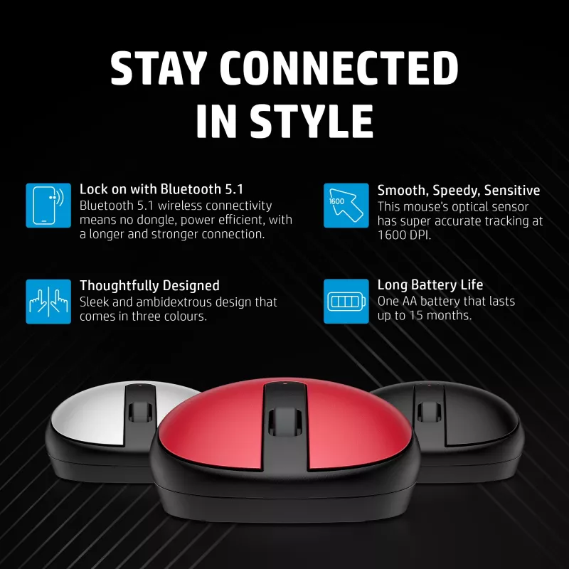 HP 240 Empire Red Bluetooth-hiiri, molempikätinen, optinen, Bluetooth, 1600 DPI, punainen