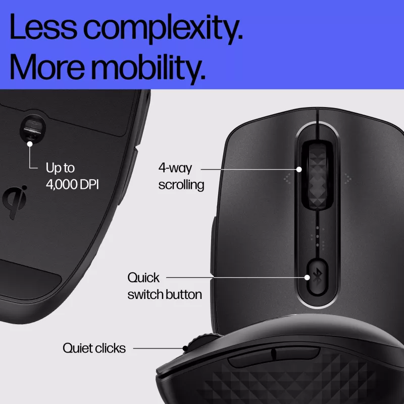 HP 695 ladattava langaton hiiri, molempikätinen, Bluetooth, 4000 DPI, musta