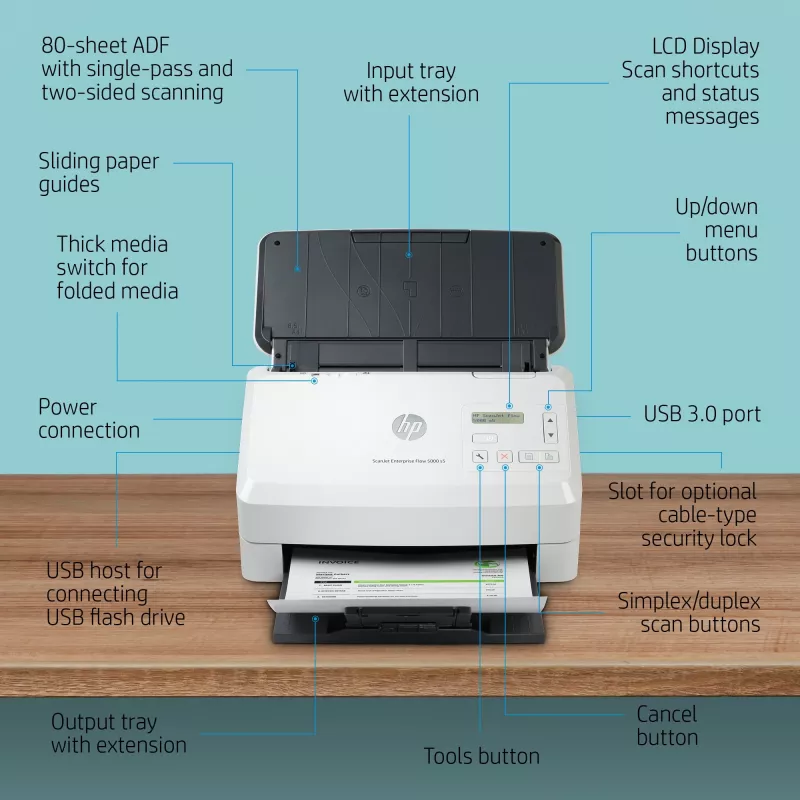 HP Scanjet Enterprise Flow 5000 s5 arkinsyöttöskanneri 600 x 600 DPI A4 valkoinen