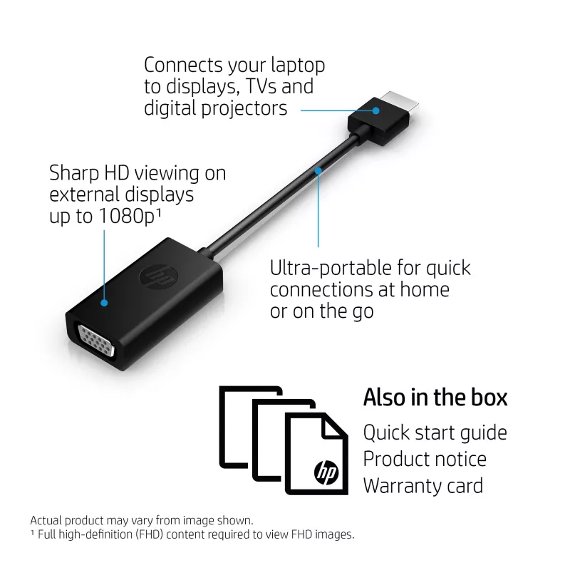 HP HDMI-VGA-adapteri, 0,045 m, HDMI, VGA (D-Sub), uros, naaras, musta