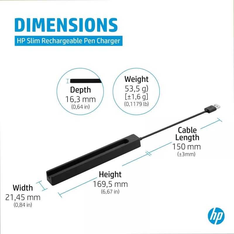 HP ladattavan Slim Pen -kynän laturi (4X491AA), USB-A