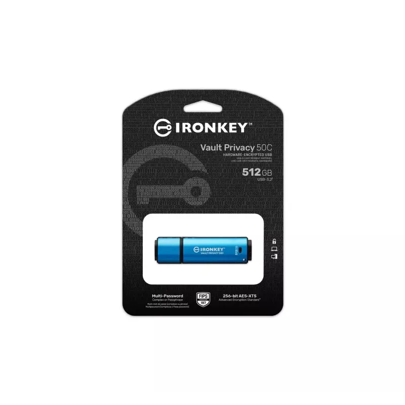 Kingston Technology IronKey 512 GB USB-C Vault Privacy 50C AES-256 salattu, FIPS 197