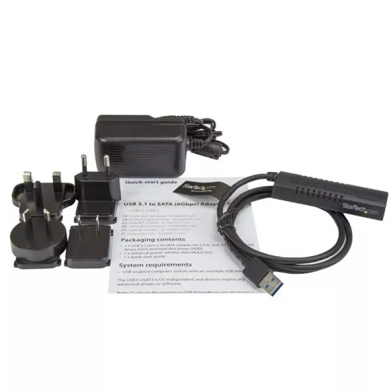 StarTech.com SATA–USB-kaapeli – USB 3.1 (10 Gbit/s) – UASP, musta, aktiviteetti, käyttö, CE, FCC, ASMedia – ASM1351, 12 V, 0–60 °C
