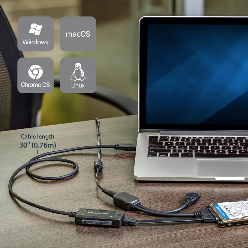 StarTech.com SATA–USB-kaapeli – USB 3.1 (10 Gbit/s) – UASP, musta, aktiviteetti, käyttö, CE, FCC, ASMedia – ASM1351, 12 V, 0–60 °C