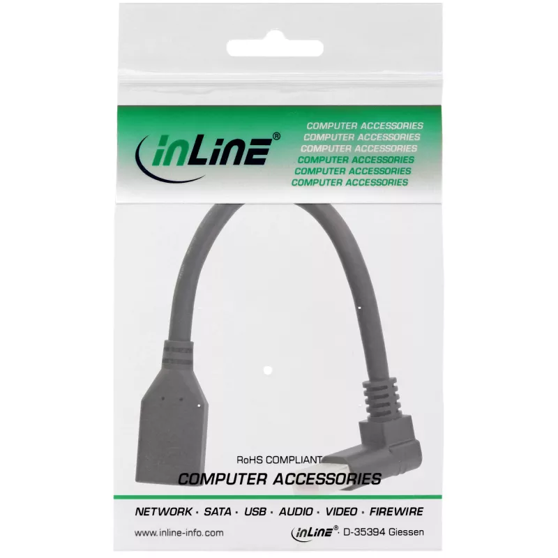 InLine DisplayPort 1.4 -sovitinkaapeli M/F, 8K4K, ylöspäin kulmattu, musta/kulta