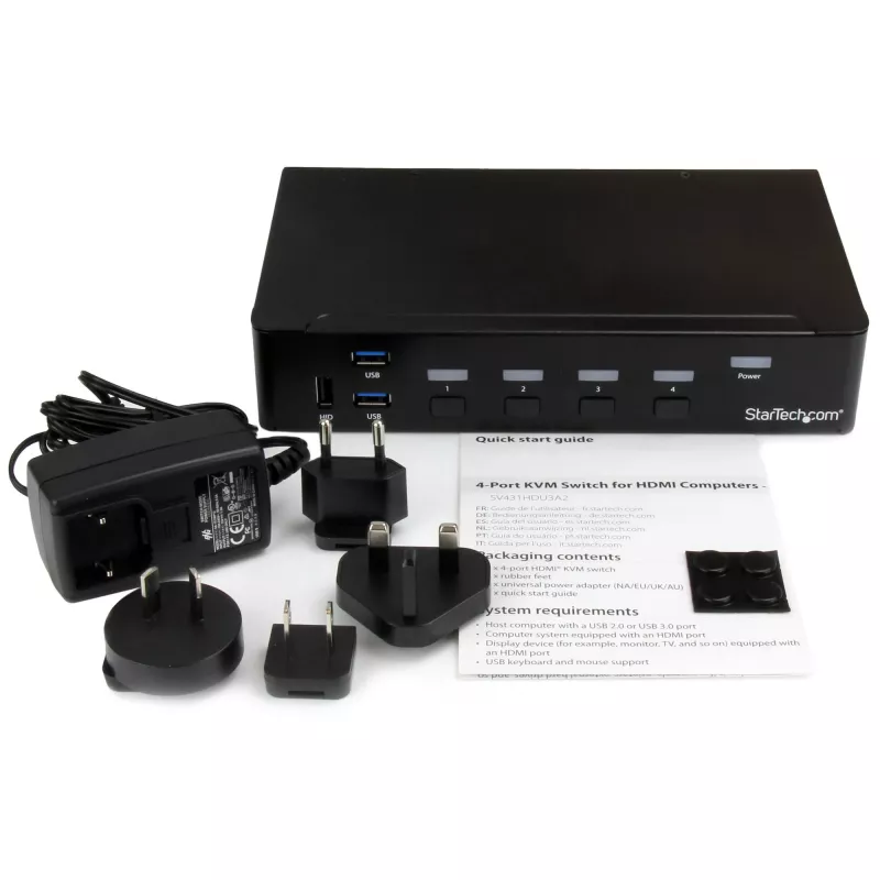 StarTech.com 4-porttinen HDMI KVM-kytkin - USB 3.0 - 1080p, 1920 x 1080 pikseliä, rack-asennus, musta