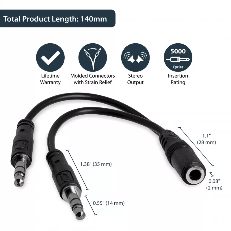 StarTech.com 3,5 mm 4-asentoinen - 2x 3-asentoinen 3,5 mm kuulokejakoadapteri – naaras/uros