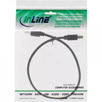 USB 2.0 -kaapeli Type-A-uros / B-uros musta 0,3 m InLine 34503X
