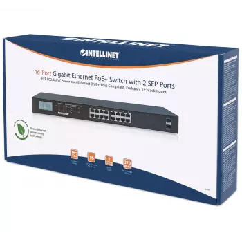 Hallitsematon kytkin Intellinet 16-Port Gigabit Ethernet PoE+ 370W