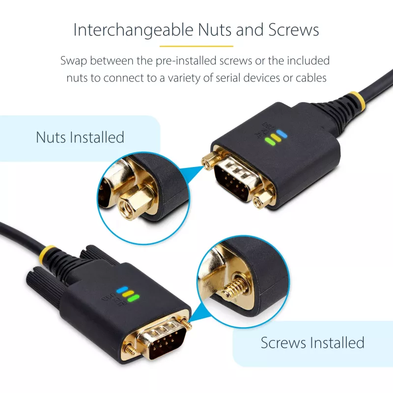 StarTech.com 3 ft (1 m) USB - sarja-adapterikaapeli, COM-säilytys, vaihdettavat ruuvit/mutterit, USB-A - DB9 RS232, FTDI IC, ESD-suoja, Windows/macOS/Linux