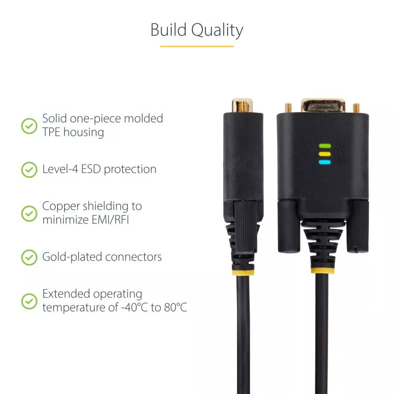 StarTech.com 3 ft (1 m) USB - sarja-adapterikaapeli, COM-säilytys, vaihdettavat ruuvit/mutterit, USB-A - DB9 RS232, FTDI IC, ESD-suoja, Windows/macOS/Linux