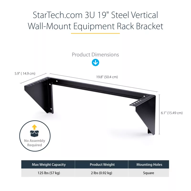 StarTech.com 3U 19” seinäasennettava pystyteline, seinäasennettava patch-paneeliteline data-/AV-/IT-/tietokonnelaitteille, 3U-teline kaappiin tai palvelinhuoneeseen, kantavuus 150 lb (68 kg)