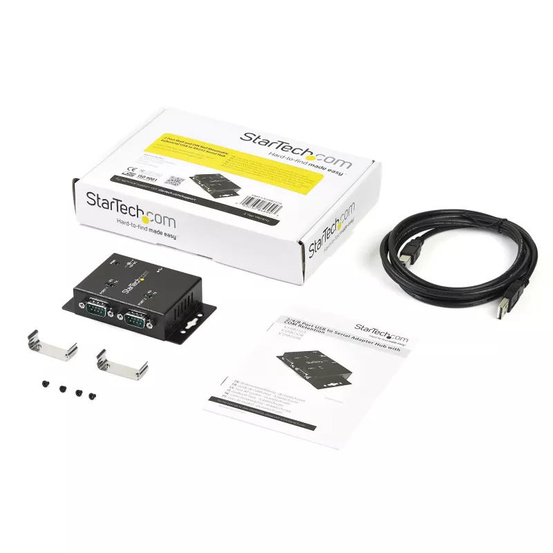 StarTech.com 2-porttinen teollinen, seinäasennettava USB - sarjaportti -adapterikeskitin DIN-kiskokiinnikkeillä