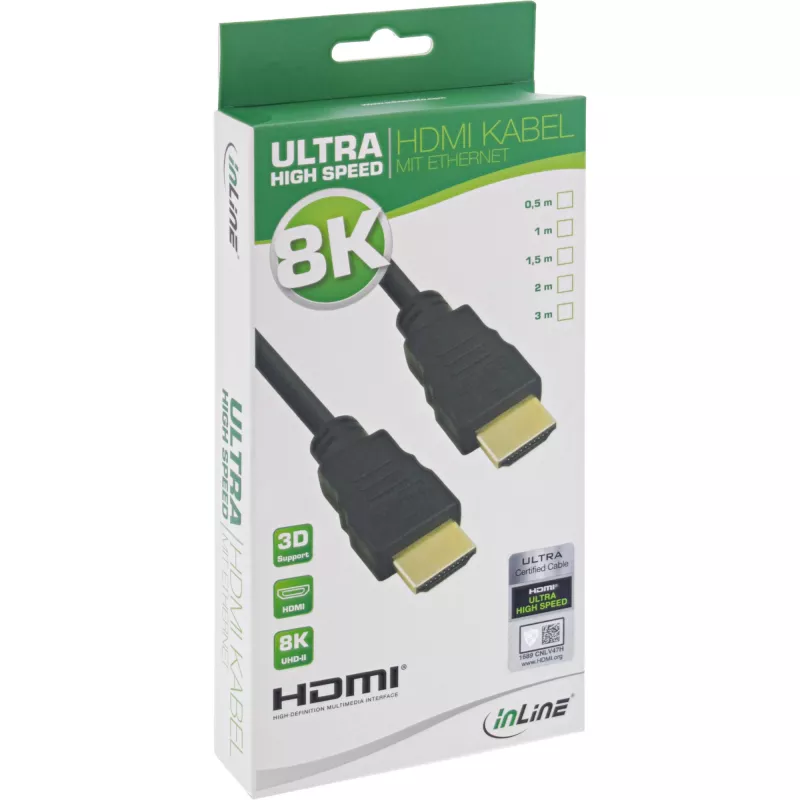 InLine sertifioitu HDMI-kaapeli, Ultra High Speed HDMI, 8K4K, 1m