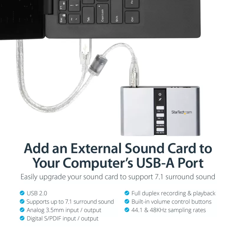 StarTech.com 7.1 USB -äänisovitin ulkoinen äänikortti SPDIF-digitaaliäänellä