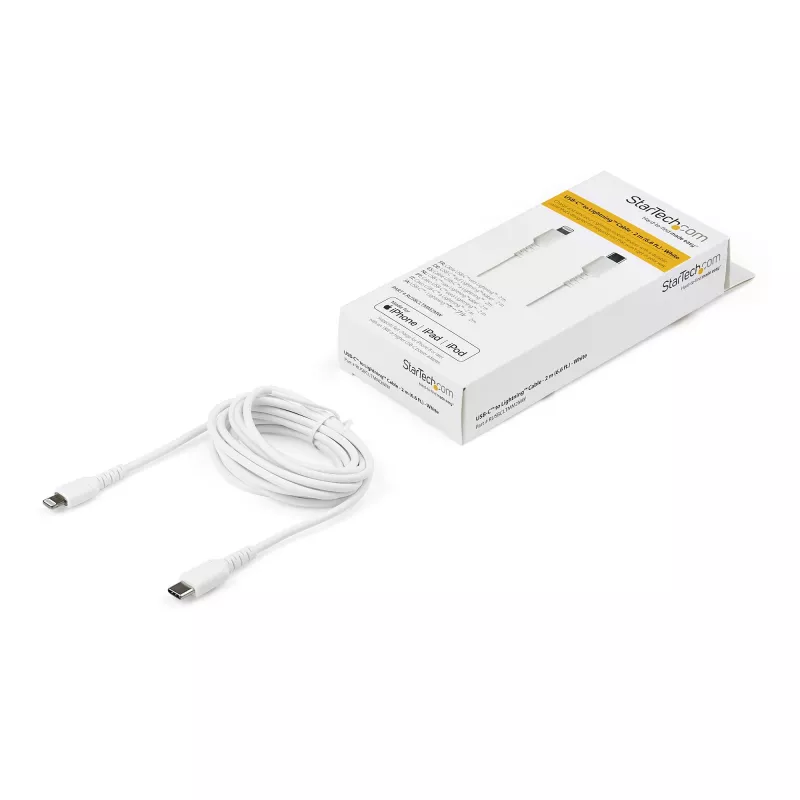 StarTech.com 1,8 m kestävä valkoinen USB-C - Lightning -kaapeli – kestävä, vahva aramidikuituinen USB Type-C - Lightning -lataus-/synkronointikaapeli – Apple MFi -sertifioitu iPad/iPhone 12