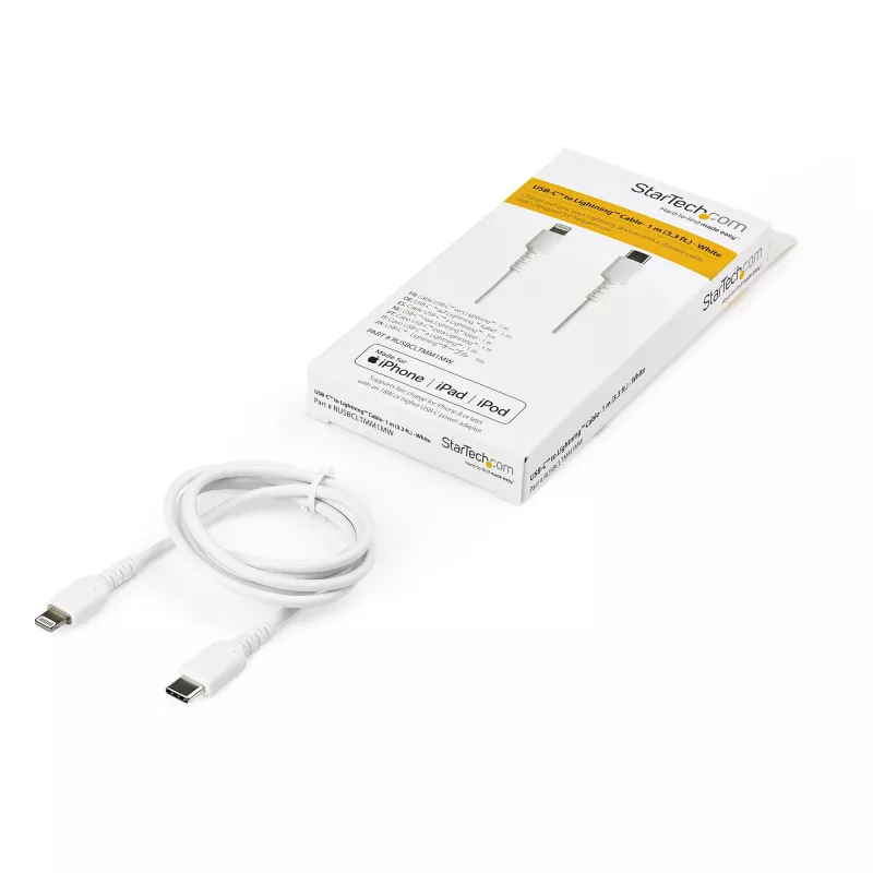StarTech.com 1 m kestävä valkoinen USB-C–Lightning-kaapeli – luja aramidikuituinen USB Type-C–Lightning-lataus-/synkronointikaapeli – Apple MFi -sertifioitu iPad/iPhone 12