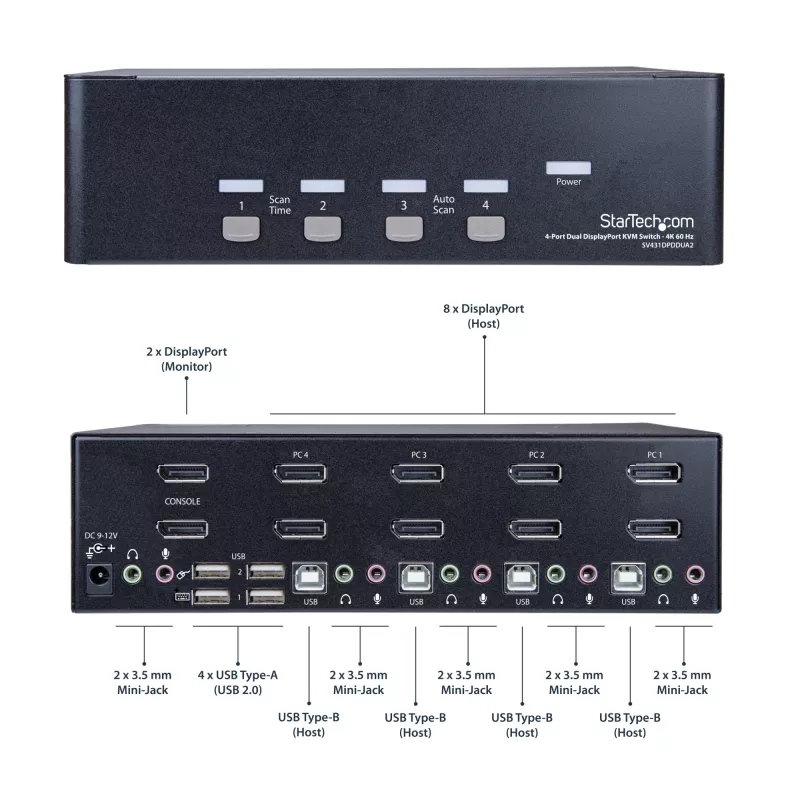 StarTech.com 4-porttinen Dual DisplayPort KVM-kytkin - 4K 60Hz