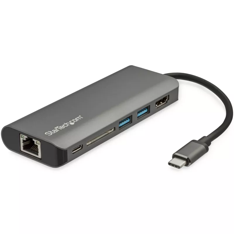 StarTech.com USB C -moniporttadapteri – USB-C-matkatelakka 4K HDMI:llä, 3x USB 3.0 -keskitin, SD/SDHC, GbE, 60W PD 3.0 -läpivienti – USB Type-C/Thunderbolt 3 – korvaa DKT30CSDHPD
