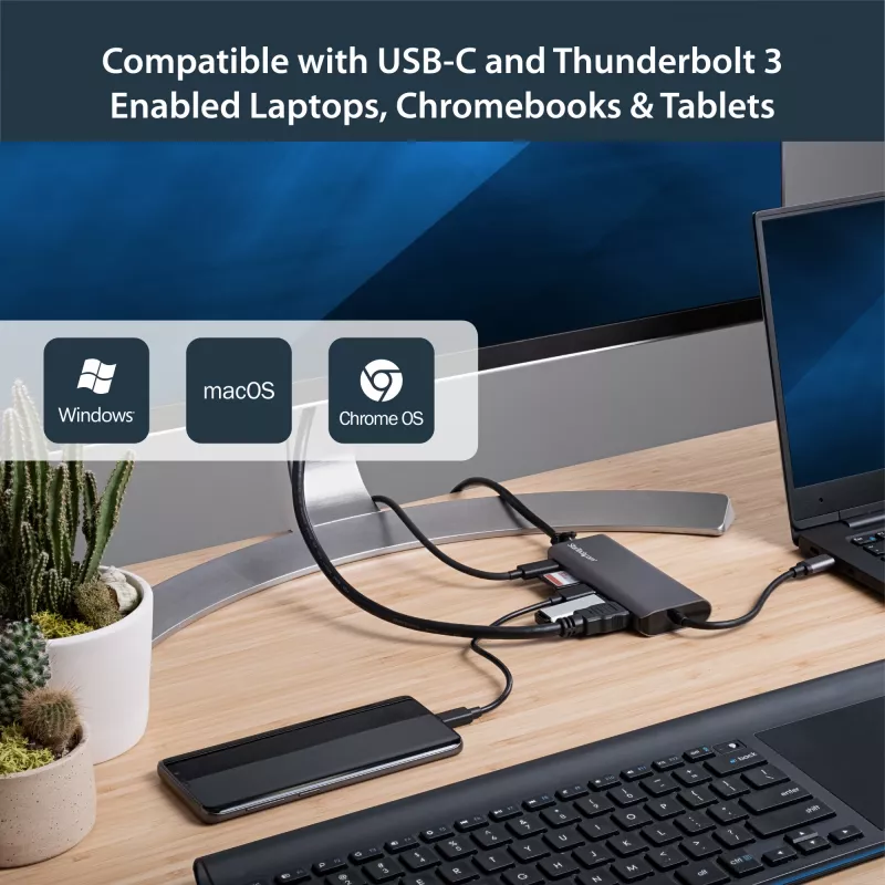 StarTech.com USB C -moniporttadapteri – USB-C-matkatelakka 4K HDMI:llä, 3x USB 3.0 -keskitin, SD/SDHC, GbE, 60W PD 3.0 -läpivienti – USB Type-C/Thunderbolt 3 – korvaa DKT30CSDHPD