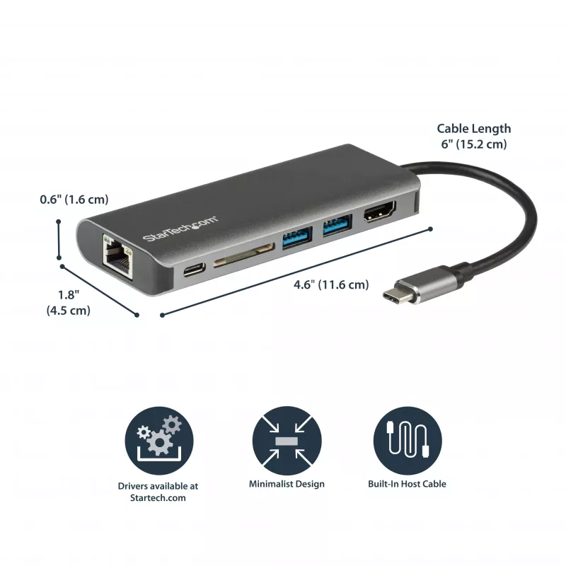 StarTech.com USB C -moniporttadapteri – USB-C-matkatelakka 4K HDMI:llä, 3x USB 3.0 -keskitin, SD/SDHC, GbE, 60W PD 3.0 -läpivienti – USB Type-C/Thunderbolt 3 – korvaa DKT30CSDHPD