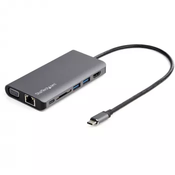 StarTech.com USB-C-moniporttadapteri – USB-C-minimatkatelakka 4K HDMI:llä tai 1080p VGA:lla – 3x USB 3.0 -keskitin, SD, GbE, ääni, 100W PD -läpivienti – kannettava telakka kannettavalle/tabletille