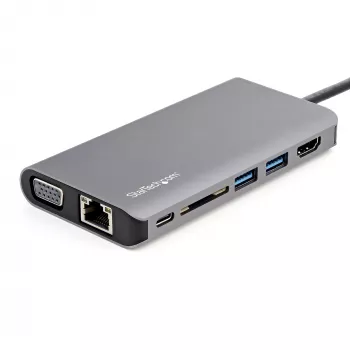 StarTech.com USB-C-moniporttadapteri – USB-C-minimatkatelakka 4K HDMI:llä tai 1080p VGA:lla – 3x USB 3.0 -keskitin, SD, GbE, ääni, 100W PD -läpivienti – kannettava telakka kannettavalle/tabletille