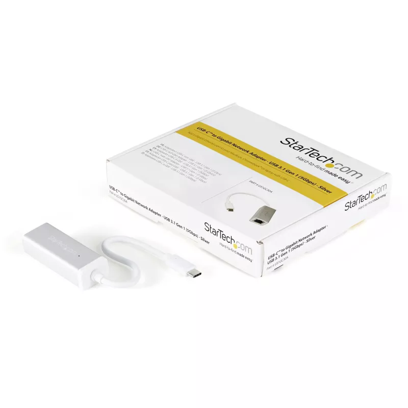StarTech.com USB-C - Gigabit-verkkosovitin – hopea, johdollinen, USB, Ethernet, 5000 Mbit/s, hopea
