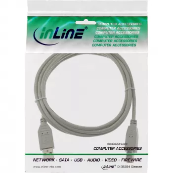 USB 2.0 kaapeli Type-A pistoke / B pistoke beige 1m InLine 34510H