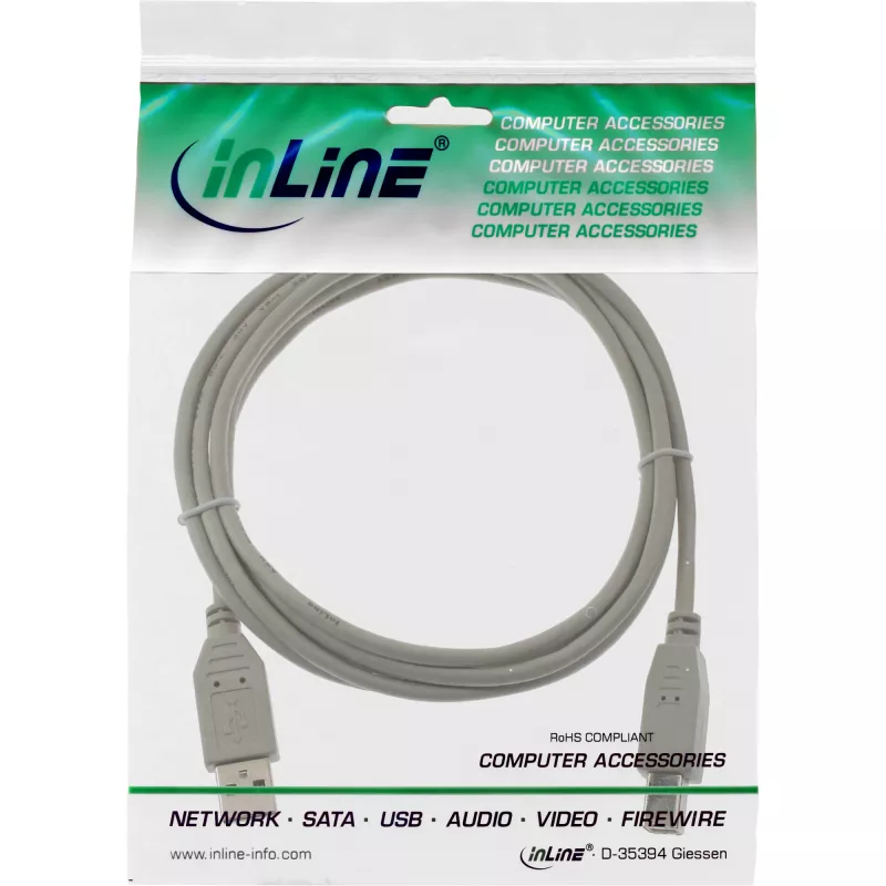 USB 2.0 kaapeli Type-A pistoke / B pistoke beige 1m InLine 34510H