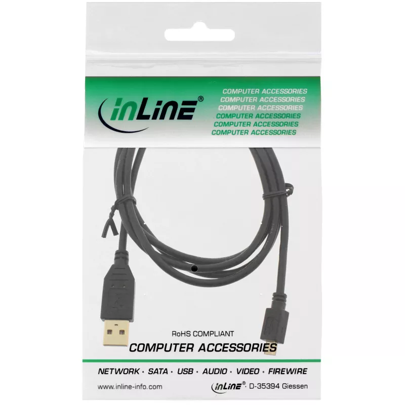 InLine Micro-USB-2.0-kaapeli USB Type-A pistoke / Micro-B pistoke, musta, 2 m